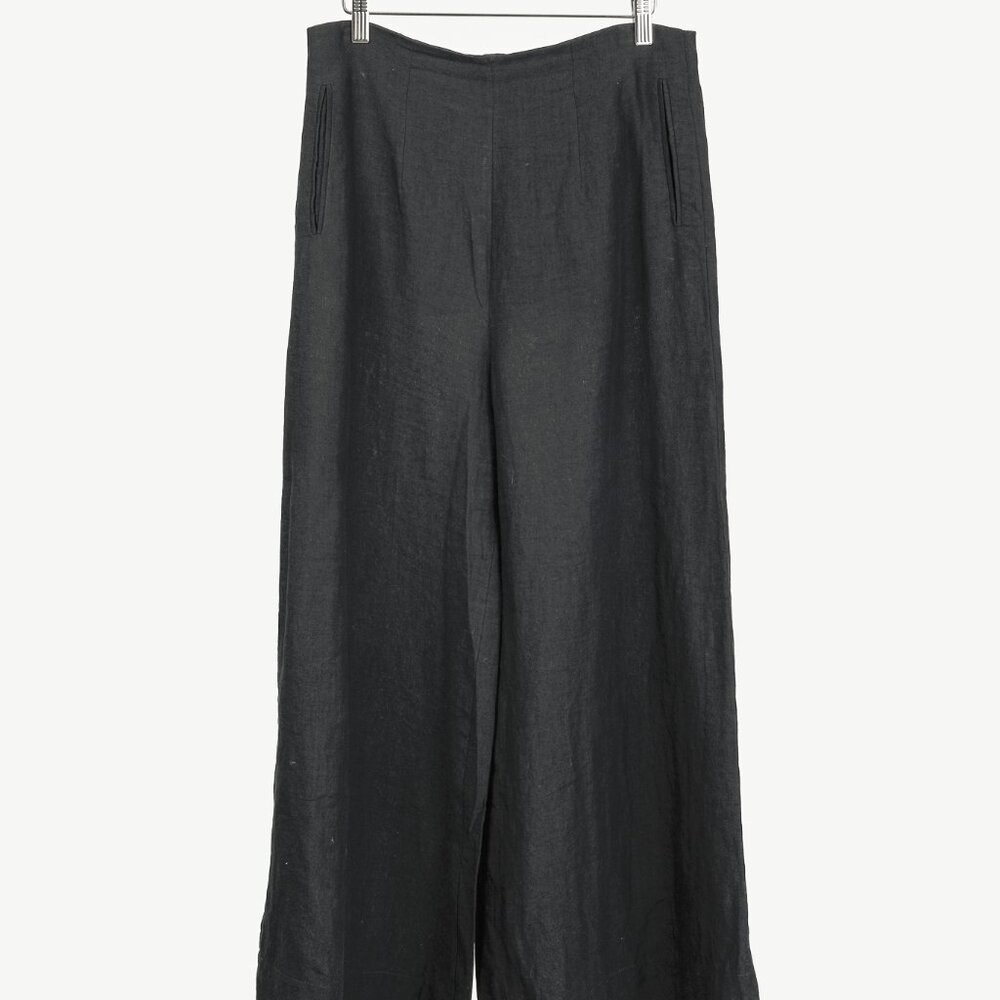 Anett Rostel Black Linen Wide-Leg Pants